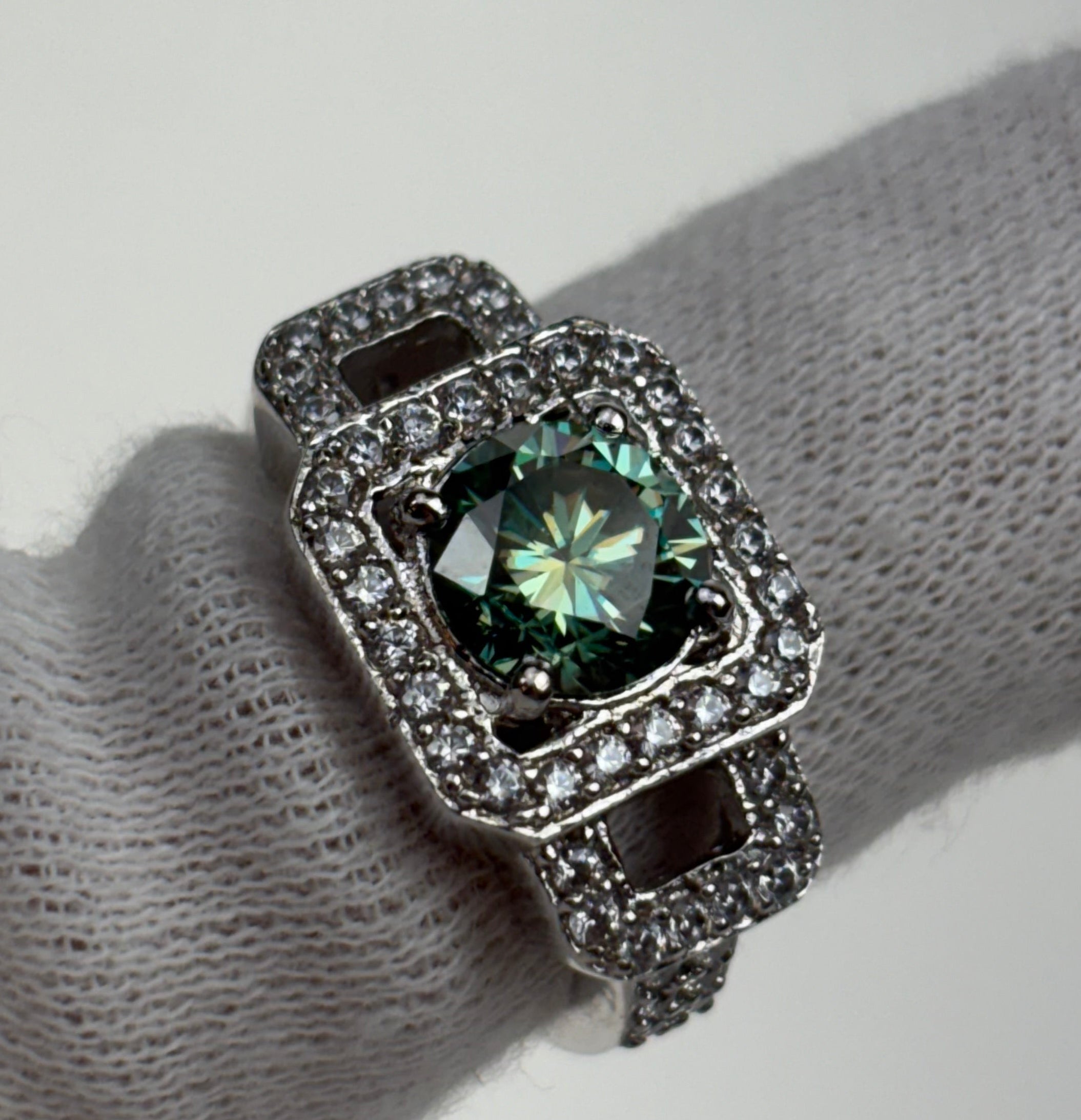 4,28 Ct Blue Moissanit Ring Größe 7 925er Silber