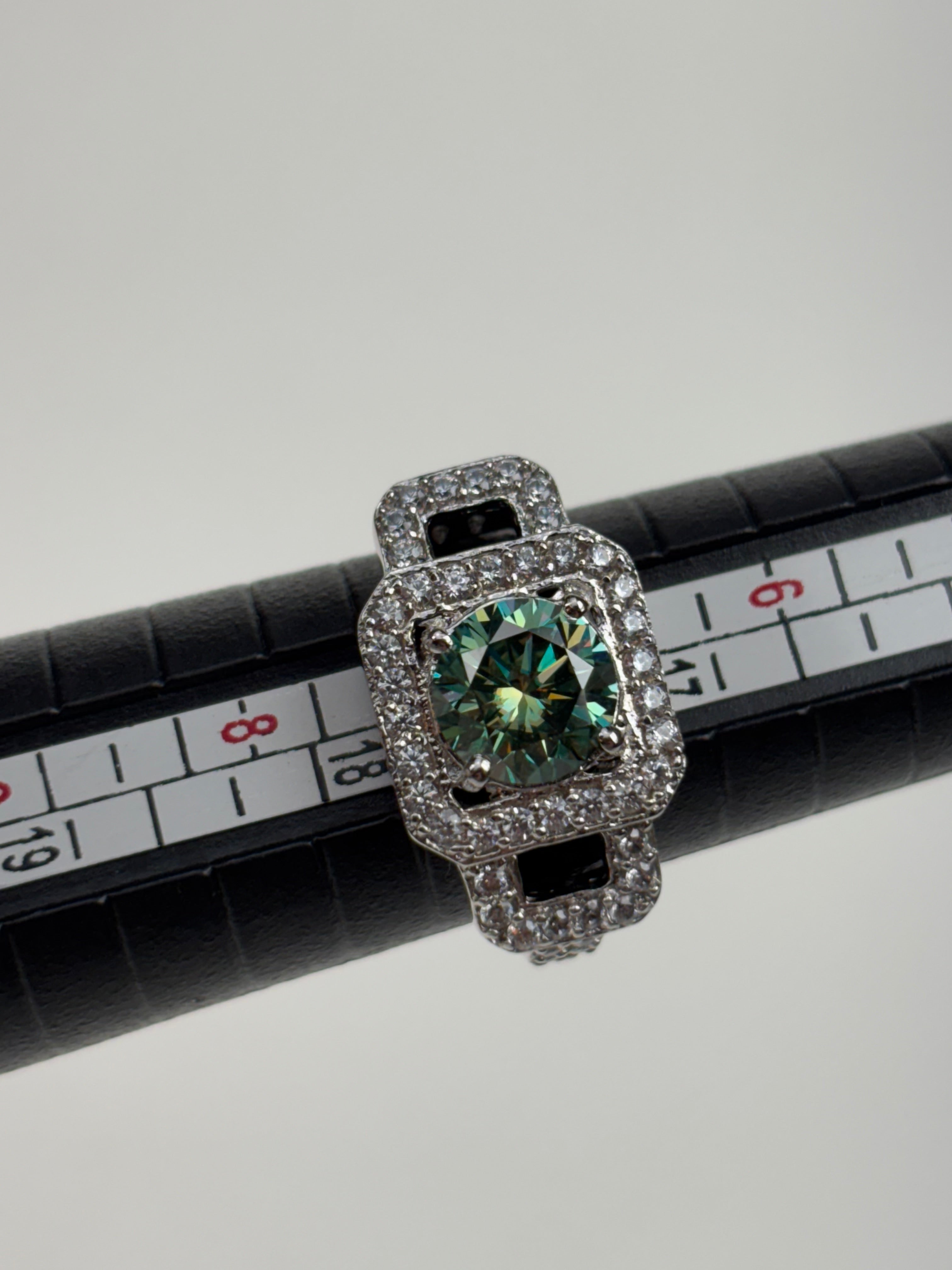 4,28 Ct Blue Moissanit Ring Größe 7 925er Silber