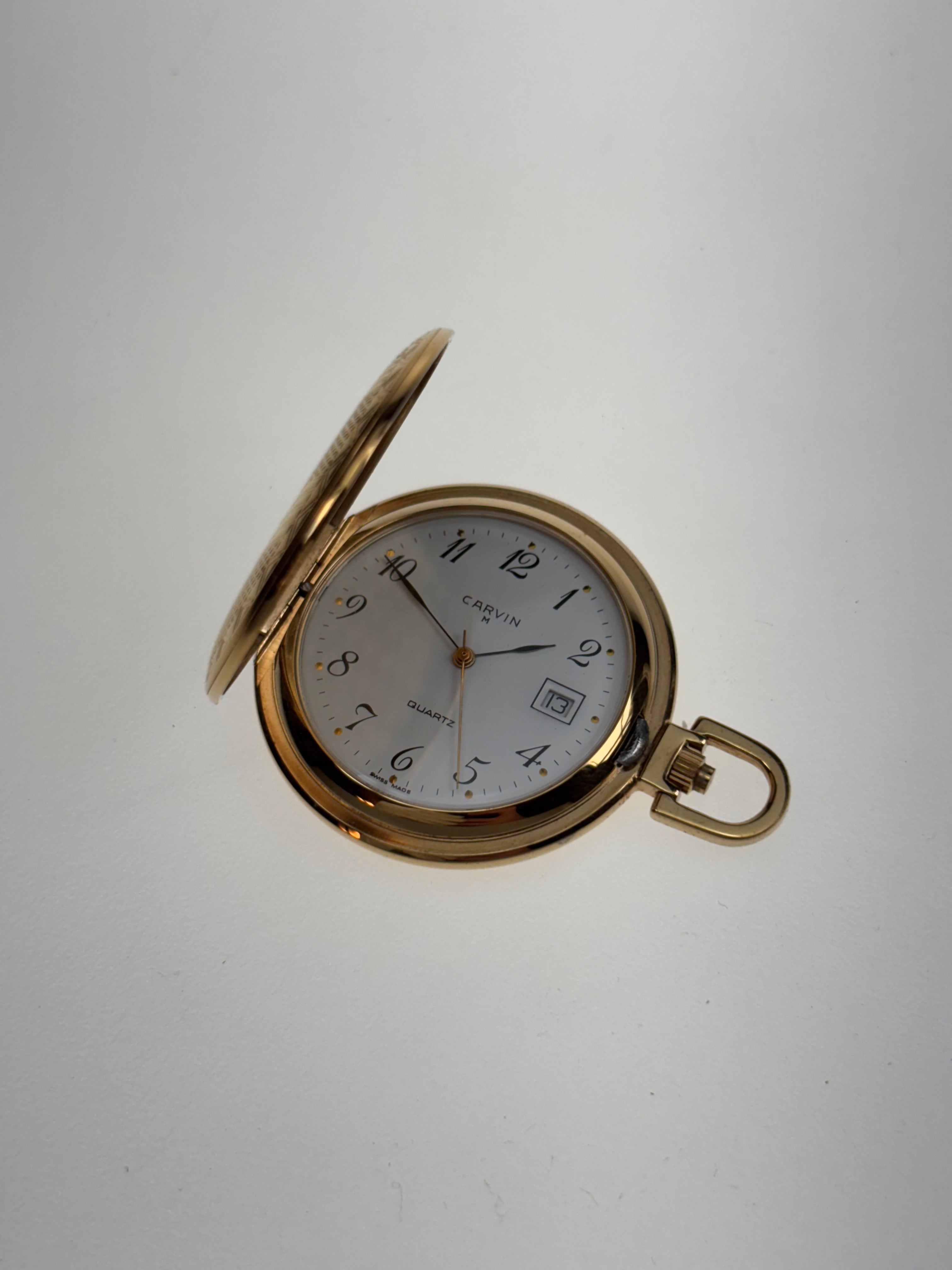 goldfarbige Taschenuhr, Carvin M, Quartz, Swiss made NOS
