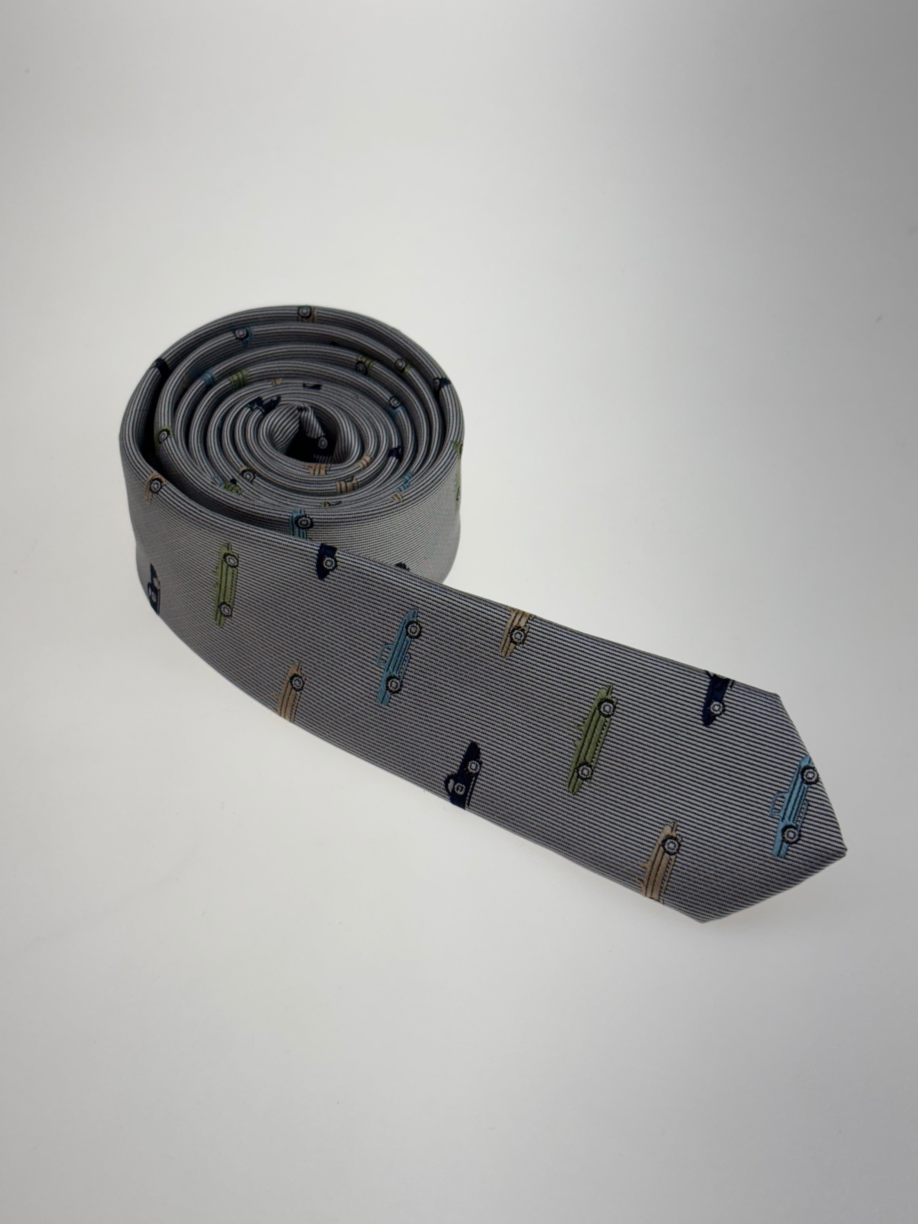 graublaue Krawatte mit Rennautos für Autoliebhaber