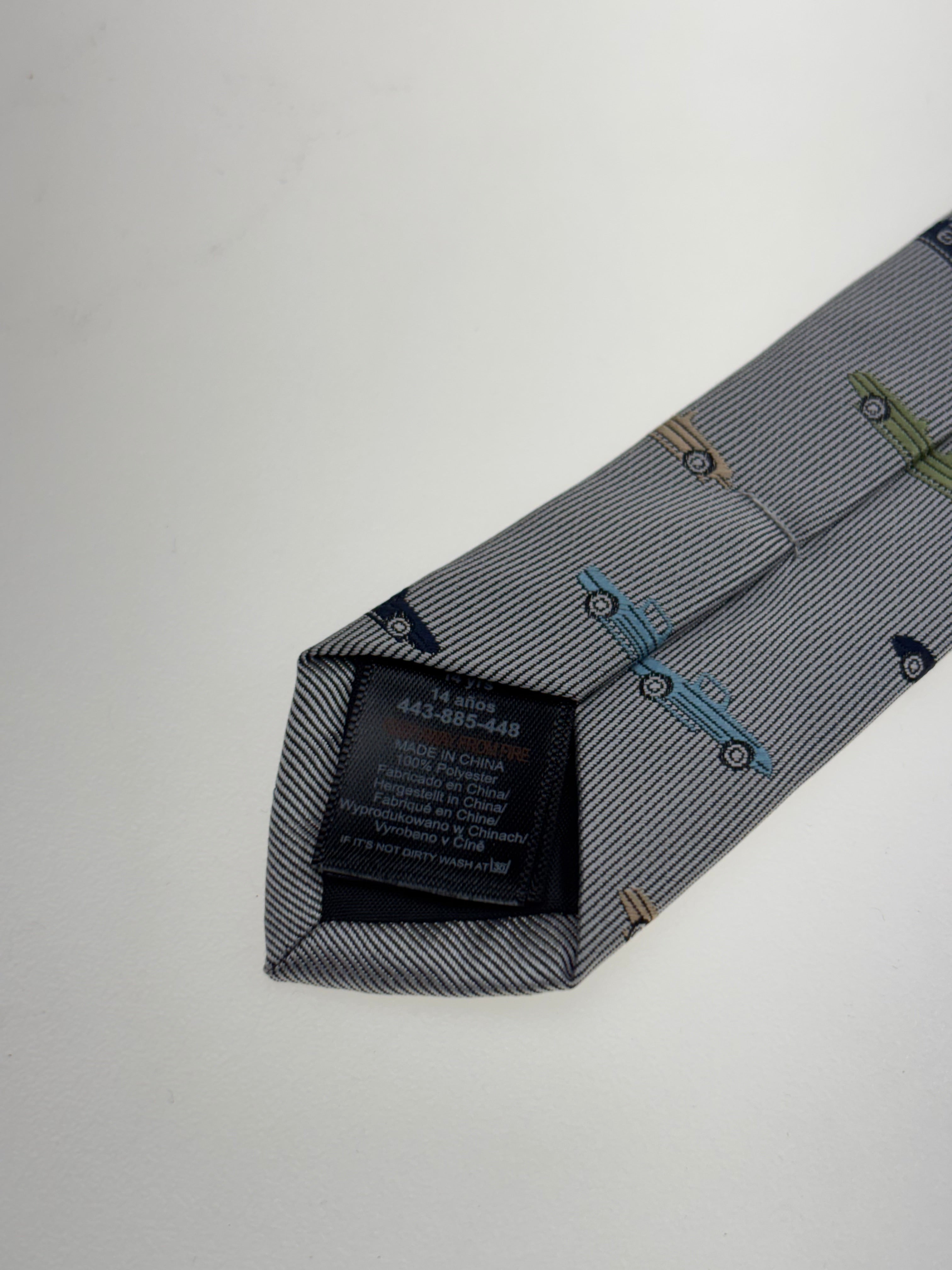 graublaue Krawatte mit Rennautos für Autoliebhaber