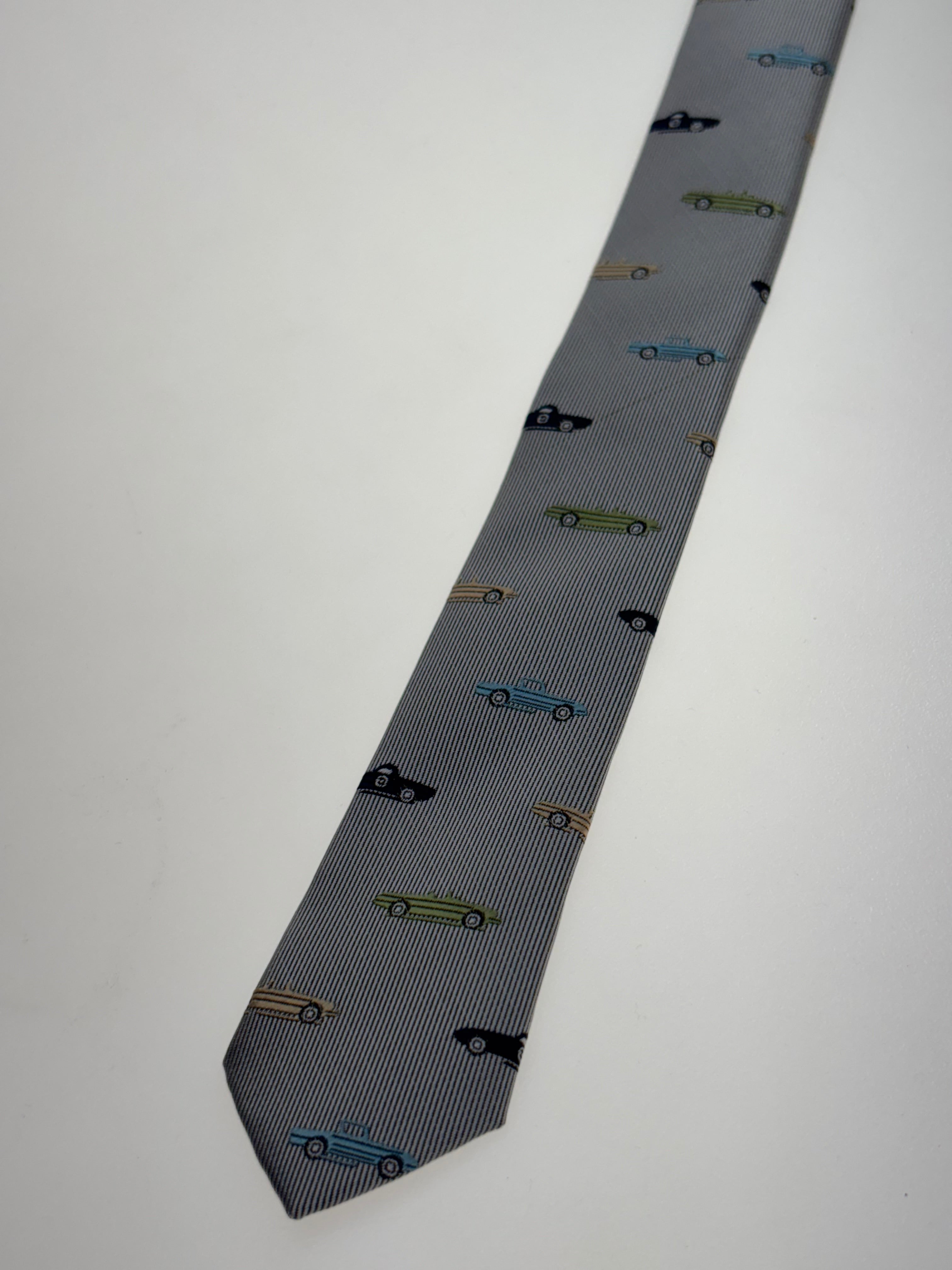 graublaue Krawatte mit Rennautos für Autoliebhaber