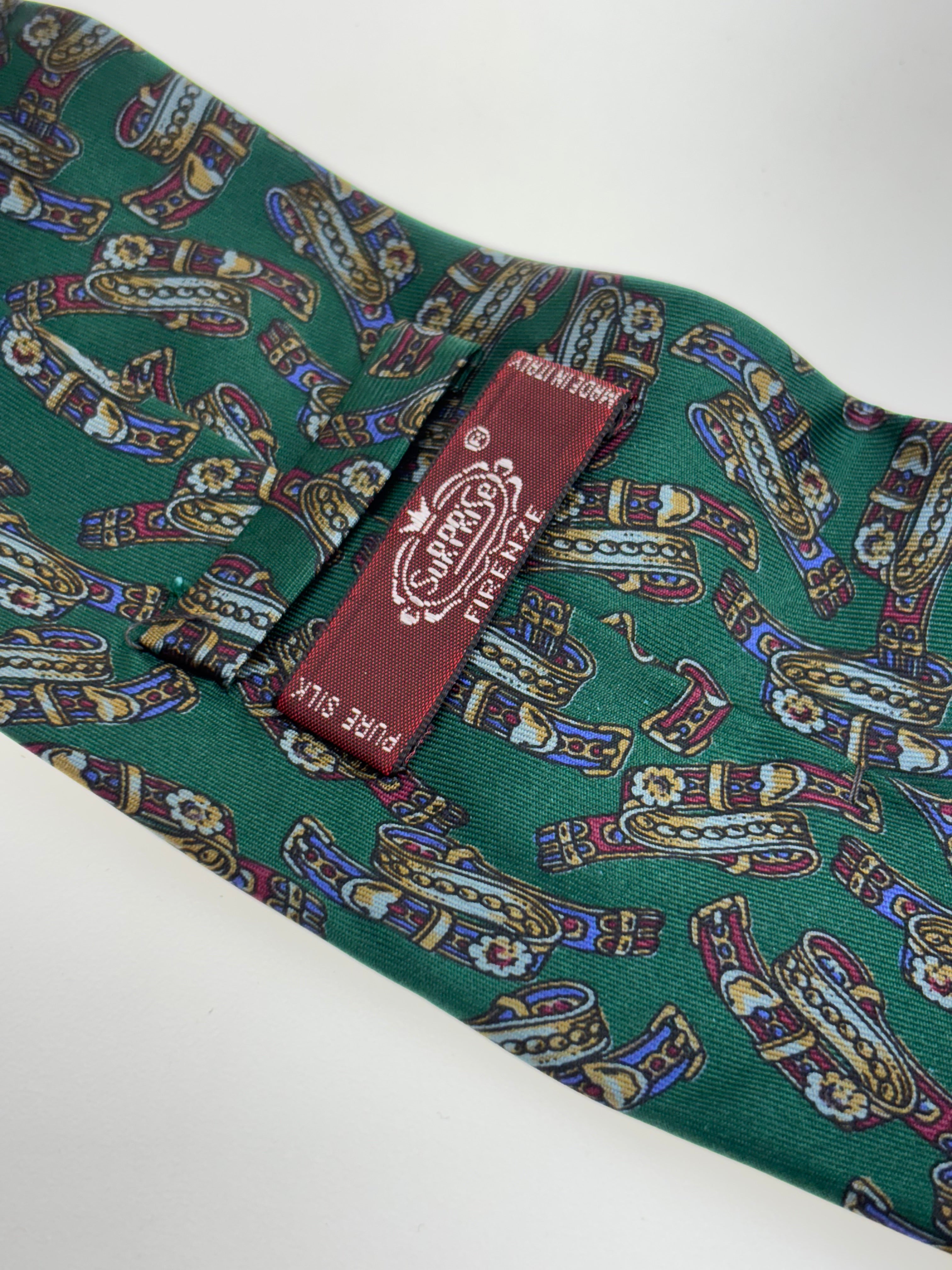 grüne lebhafte Surprise Krawatte mit Gürtelmuster aus Firenze, Italy